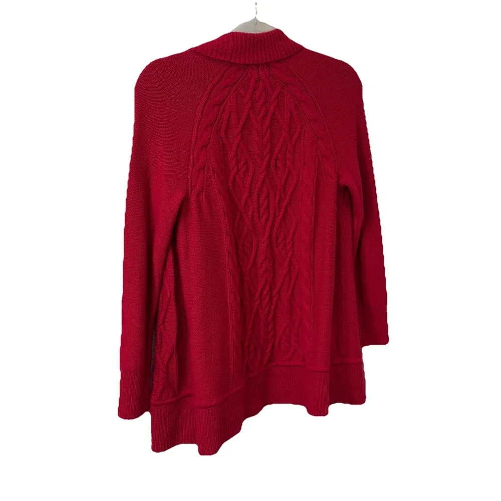 Talbots Cardigan Sweater Womens Petite Size M Red Knit Long Sleeves Wool Blend